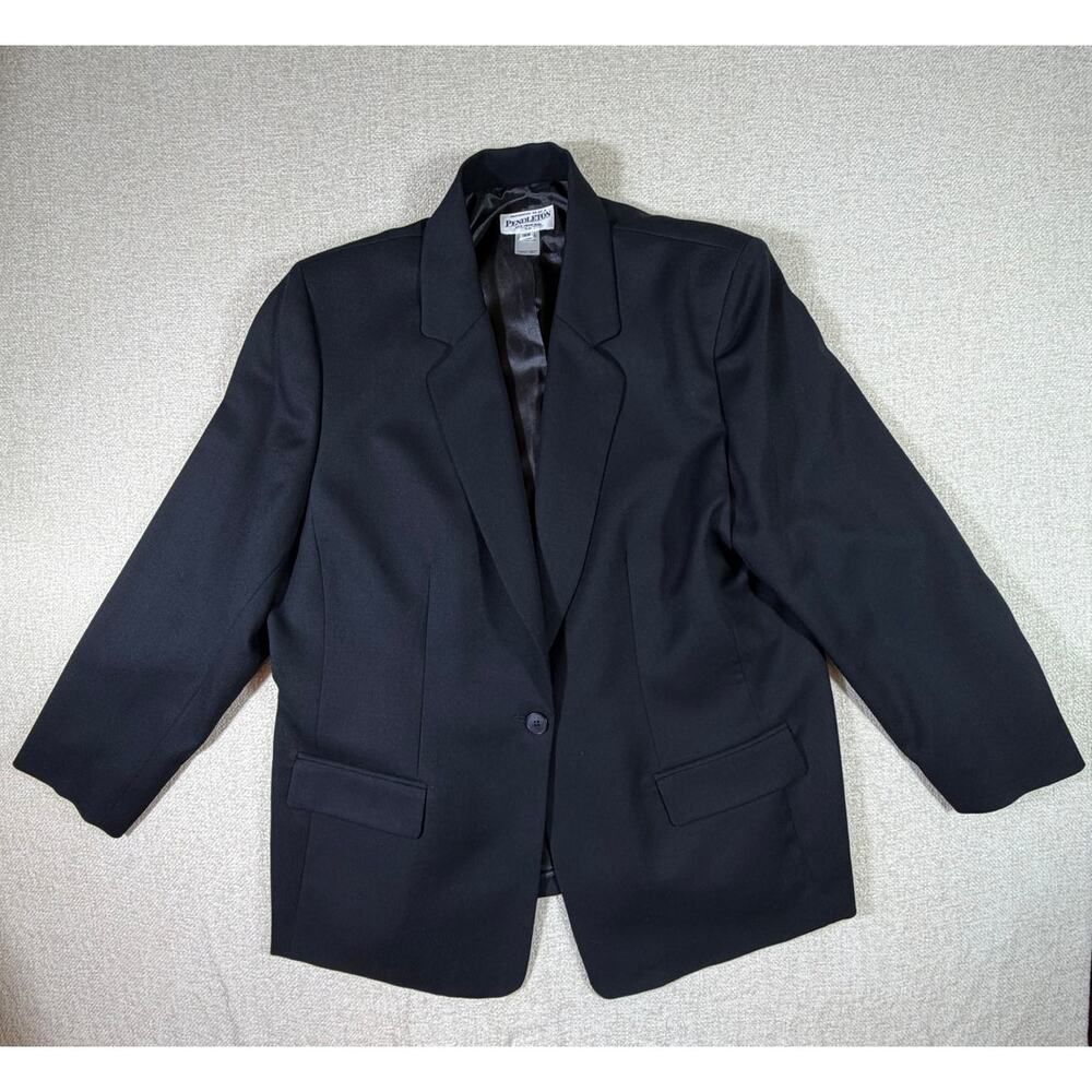 Pendleton Women's 18W Black 100% Virgin Wool One Button Blazer Jacket Career